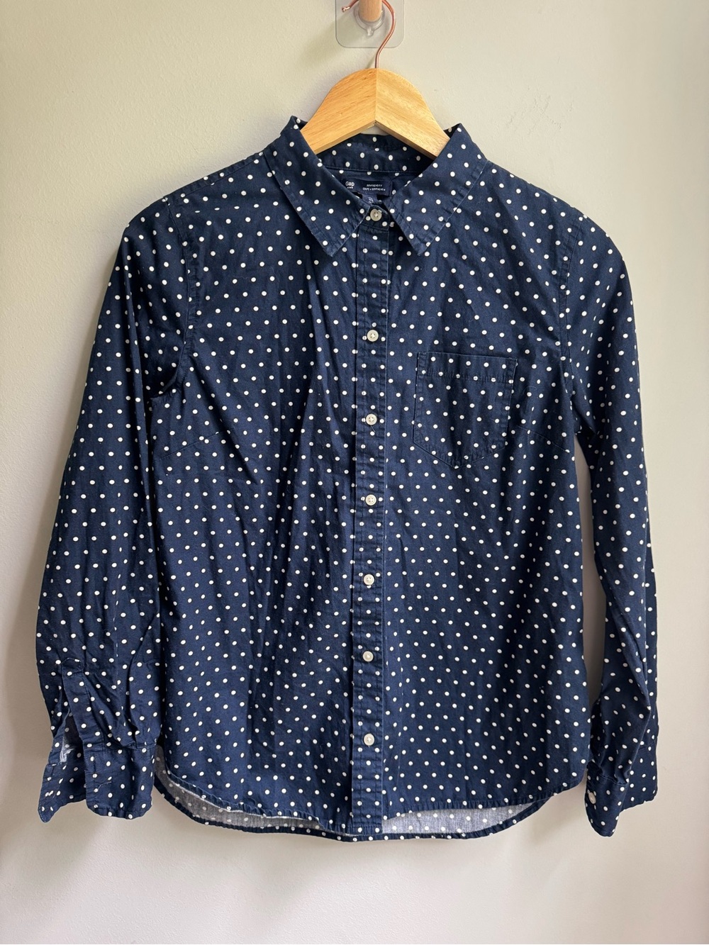 GAP Navy Blue Polka Dot Button-Down Shirt boyfriend fit cozy comfy